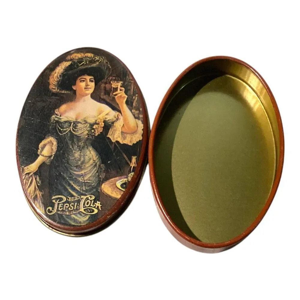 Pepsi Cola Oval Mini Tin Storage Box Victorian Lady Pill Jewelry Collection